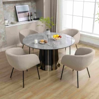 Modern Retro Design Boucle Chair with Black Powder Coating Metal Legs, Wingback Armchair for Dining Table, 58x58x78 cm, Light Grey(m-4)