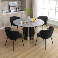 Fabric Boucle Chair with Black Powdercoated Metal Legs, Wingback Armchair for Dining Table, 62x63.5x75 cm, Black(m-6)