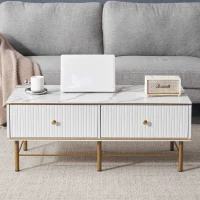 Ensemble de salon lumineux de style luxueux avec meuble TV, table basse et vitrine en marbre, adapté aux téléviseurs jusqu'à 70 pouces, Blanc(m-9)