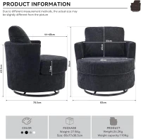 Chenille Swivel Recliner with Back Cushion and Thick Foam Pad, Faux Leather Adjustable Manual Swivel Base, Upholstered with Wooden Frame, 360° Swivel, 78.5x83x86 cm, Dark Grey(m-3)