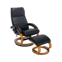 Electric Recliner Armchair with 5 Point Massage, Ottoman Footstool, Bentwood Base, Swivel Lounger Chair for Living Room, 85x67x103 cm, Black(m-2)