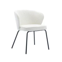 Boucle Chair with Metal Legs and Wingback Design, Upholstered Modern Lounge Chair, for Dining Table, 62x63.5x75 cm, Beige(m-2)