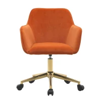 Velvet Adjustable Height Swivel Executive Office Chair with Gold Legs, 58x58x86 cm, Orange(m-11)
