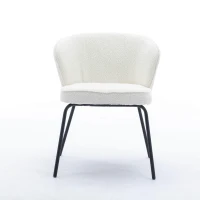 2 Pack Boucle Fabric Wingback Modern Accent Chairs with Black Metal Legs, 62x63.5x75 cm, Beige(m-11)