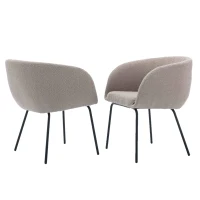 2 Pack Boucle Fabric Modern Accent Chairs with Black Powder Coated Metal Legs, 58x58x78 cm, Light Grey(m-8)