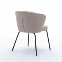 Wingback Fabric Boucle Chair with Black Powder Coated Metal Legs, Modern Lounge Chair for Home Decor, 62x63.5x75 cm, Light Grey(m-13)
