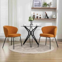 Wingback Chair with Metal Fram & Foam Filling, for Living Room, Coffee Shops, Boucle Fabric - Orange(m-7)