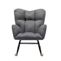 Modern Flax Fabric Tufted Upholstered Garden Rocking Chair with Padded Seat, Ergonomic Backrest, 80x70x95 cm, Grey(m-7)