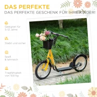 HOMCOM Kinder-Tretroller, höhenverstellbar, rutschfest, Stahlrahmen, abnehmbarer Korb, Bremsen, Gummireifen(m-5)