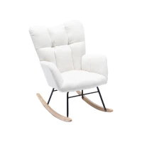 Flax Fabric Nursery Room Rocking Chair with Padded Seat, Upholstered Modern Rocker for Garden, 80x70x95 cm, White(m-2)