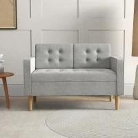 HOMCOM Modern 2 Seater Sofa with Hidden Storage, 117cm Tufted Cotton Couch with Wood Legs, Compact Loveseat for Living Room, Kitchen, Light Grey(m-2)