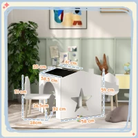 AIYAPLAY Set de 3 Piese cu 2 Scaune pentru Copii și Măsuță cu Tablă, Mobilier pentru Copii, 61x58x59 cm, Alb(m-3)