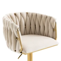 2 Tabourets de bar style art déco avec dossier et repose-pieds, chaise haute hauteur d'assise réglable pivotant 360°, Ivoire(m-6)