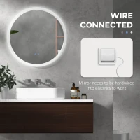 kleankin Round Bathroom Mirror with LED Lights, Wall-Mounted Dimmable Makeup Mirror with 3 Temperature Colours, Defogging Film, Memory Function, Hardwired, 70 x 70 cm(m-8)