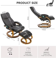 PU Leather Electric Recliner Armchair with 5 Point Massage, Ottoman Footstool, Bentwood Base, 85x67x103 cm, Brown(m-3)