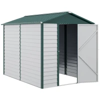 Outsunny 9x 6FT Metal Outdoor Garden Shed, Galvanised Tool Storage Shed w/ Sloped Roof, Lockable Door for Patio Lawn, Green(m-11)