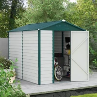 Outsunny 9x 6FT Metal Outdoor Garden Shed, Galvanised Tool Storage Shed w/ Sloped Roof, Lockable Door for Patio Lawn, Green(m-2)