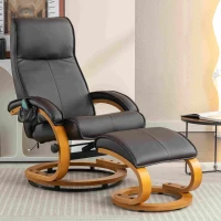 PU Leather Electric Recliner Armchair with 5 Point Massage, Ottoman Footstool, Bentwood Base, 85x67x103 cm, Brown(m-1)