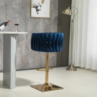 2 Tabourets de bar style art déco avec dossier et repose-pieds, chaise haute hauteur d'assise réglable pivotant 360°, Bleu(m-5)