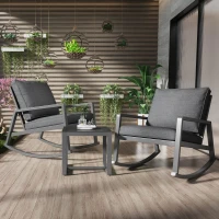 Gartenlounge-Set 3-teilig, mit 2 Schaukelstühlen und 1 Tisch aus gehärtetem Glas, dicke Kissen, ergonomisches Design, Grau(m-1)