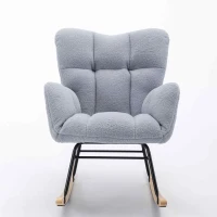 Modern Teddy Fabric Tufted Upholstered Rocking Garden Chair with Padded Seat, 80x70x95 cm, Light Grey(m-6)