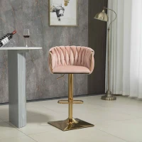 2 Tabourets de bar style art déco avec dossier et repose-pieds, chaise haute hauteur d'assise réglable pivotant 360°, Rose(m-5)