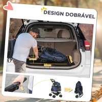 PawHut Carrinho para Cães Dobrável com Rodas Cesta de Armazenamento Correias de Segurança e Janelas 67x45x96 cm Azul Escuro(m-5)