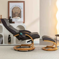 PU Leather Electric Recliner Armchair with 5 Point Massage, Ottoman Footstool, Bentwood Base, 85x67x103 cm, Brown(m-4)