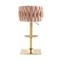 2 Tabourets de bar style art déco avec dossier et repose-pieds, chaise haute hauteur d'assise réglable pivotant 360°, Rose(m-11)