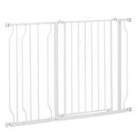 PawHut Bramka Ochronna dla Psów, Montaż na Zacisk, Regulowana Długość, Stal/ABS, 75-115 x 76cm, Biała(m-10)