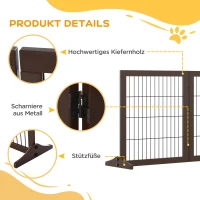 PawHut Hondenhek traphek voor honden veiligheidshek hondenhek grenenhout bruin(m-6)