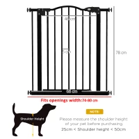 PawHut Metal 74-80cm Adjustable Pet Gate Safety Barrier w/ Auto-Close Door Black(m-3)