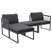 Gartenlounge-Set aus Aluminium mit 2 Sofas und 2 Fußhockern, variabel und verstellbar kombinierbar, für Außen und Innenbereich, Grau(m-11)