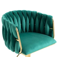 Höhenverstellbarer Barhocker mit Art-déco Design, 360° Drehbar, Smaragdgrün Samt Sitzfläche, Gold Beine(m-6)