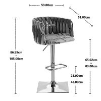 2 Tabourets de bar style art déco avec dossier et repose-pieds, chaise haute hauteur d'assise réglable pivotant 360°, noir(m-3)