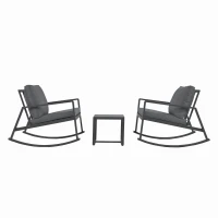 Gartenlounge-Set 3-teilig, mit 2 Schaukelstühlen und 1 Tisch aus gehärtetem Glas, dicke Kissen, ergonomisches Design, Grau(m-10)