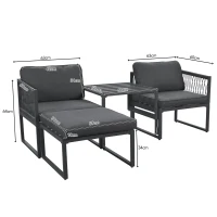 Gartenlounge-Set aus Aluminium mit 2 Sofas und 2 Fußhockern, variabel und verstellbar kombinierbar, für Außen und Innenbereich, Grau(m-3)