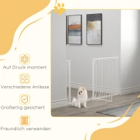 PawHut Honden-Deurafzetting, verstelbare lengte 75-145 cm, Montage zonder Boren, Staalframe, Wit(m-6)