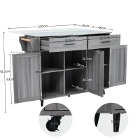 Multifunktionaler Küchenwagen mit erweiterbarer Arbeitsfläche, Innenregalen, 2 Schubladen und platzsparendem Schrank, Grau+Weiß(m-3)