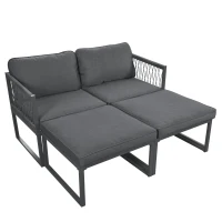 Gartenlounge-Set aus Aluminium mit 2 Sofas und 2 Fußhockern, variabel und verstellbar kombinierbar, für Außen und Innenbereich, Grau(m-12)