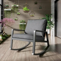 Gartenlounge-Set 3-teilig, mit 2 Schaukelstühlen und 1 Tisch aus gehärtetem Glas, dicke Kissen, ergonomisches Design, Grau(m-6)