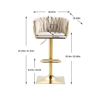2 Art-déco Barhocker mit Lehne und Fußstütze, höhenverstellbar und 360° drehbar, Elfenbeinweiß(m-3)