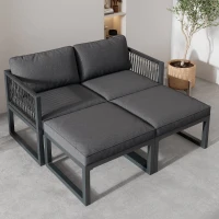 Gartenlounge-Set aus Aluminium mit 2 Sofas und 2 Fußhockern, variabel und verstellbar kombinierbar, für Außen und Innenbereich, Grau(m-4)