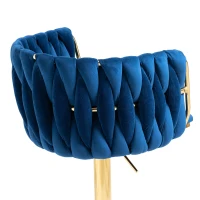 2 Tabourets de bar style art déco avec dossier et repose-pieds, chaise haute hauteur d'assise réglable pivotant 360°, Bleu(m-7)