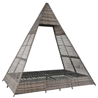 Gartenlounge-Set, Rattanzelt, geeignet für 2-4 Personen, inklusive graues Rattan, beiger Türvorhang, Sitzkissen mit Reißverschluss, Beige(m-10)