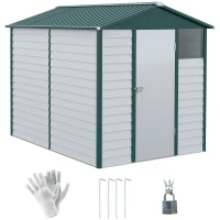 Outsunny 9x 6FT Metal Outdoor Garden Shed, Galvanised Tool Storage Shed w/ Sloped Roof, Lockable Door for Patio Lawn, Green(m-1)