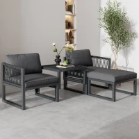 Gartenlounge-Set aus Aluminium mit 2 Sofas und 2 Fußhockern, variabel und verstellbar kombinierbar, für Außen und Innenbereich, Grau(m-1)