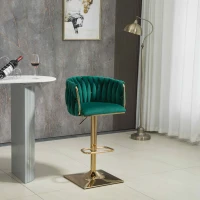 Höhenverstellbarer Barhocker mit Art-déco Design, 360° Drehbar, Smaragdgrün Samt Sitzfläche, Gold Beine(m-4)