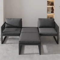 Gartenlounge-Set aus Aluminium mit 2 Sofas und 2 Fußhockern, variabel und verstellbar kombinierbar, für Außen und Innenbereich, Grau(m-5)