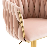 2 Tabourets de bar style art déco avec dossier et repose-pieds, chaise haute hauteur d'assise réglable pivotant 360°, Rose(m-9)